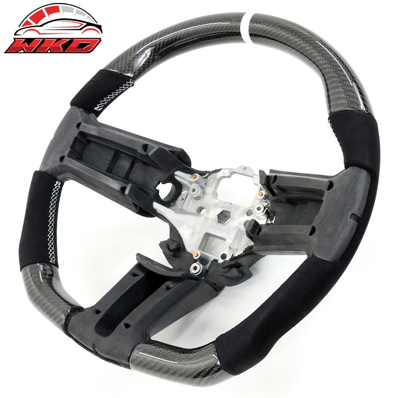 Wholesale  10-14 Ford Mustang Steering Wheel Carbon Fiber Alcantara White Stitch & Ring