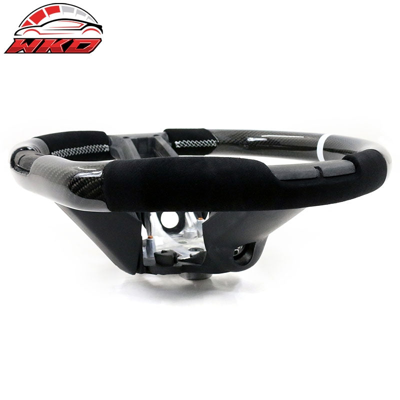 Fit 10-14 Ford Mustang Steering Wheel Carbon Fiber Alcantara White Stitch & Ring