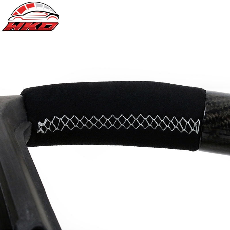 Fit 10-14 Ford Mustang Steering Wheel Carbon Fiber Alcantara White Stitch & Ring