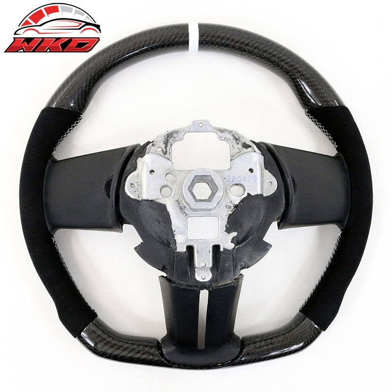 Fit 10-14 Ford Mustang Steering Wheel Carbon Fiber Alcantara White Stitch & Ring