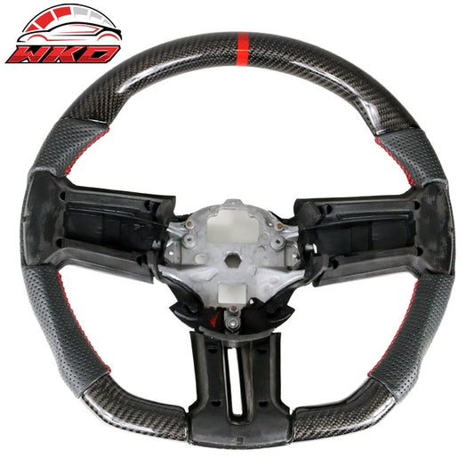 Wholesale  10-14 Ford Mustang Steering Wheel Carbon Fiber Leather Red Stitch & Ring