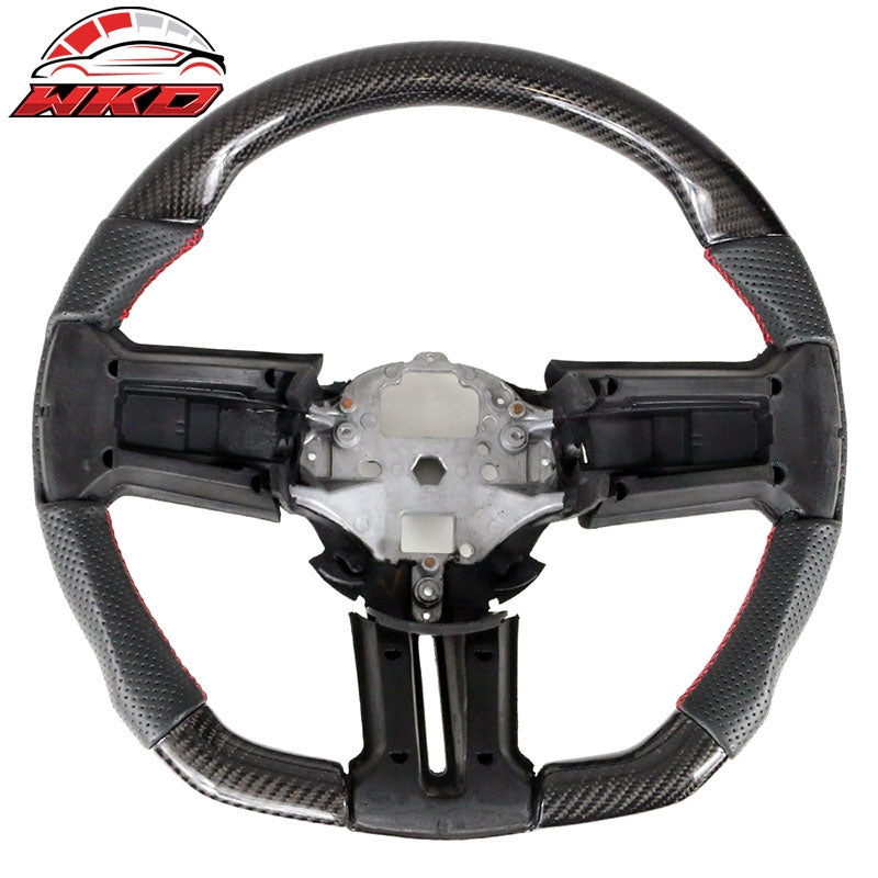Wholesale 10-14 Ford Mustang Carbon Fiber + Leather Steering Wheel W/Red Stitching
