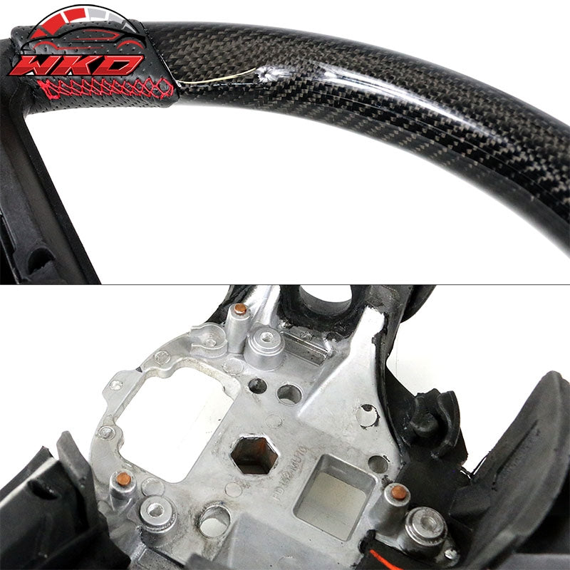 Fits 10-14 Ford Mustang Carbon Fiber + Leather Steering Wheel W/Red Stitching