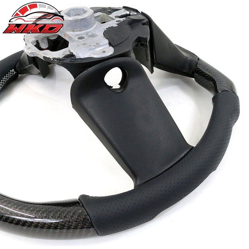 Fit 10-14 Ford Mustang Steering Wheel Carbon Fiber Leather White Stitch & Ring