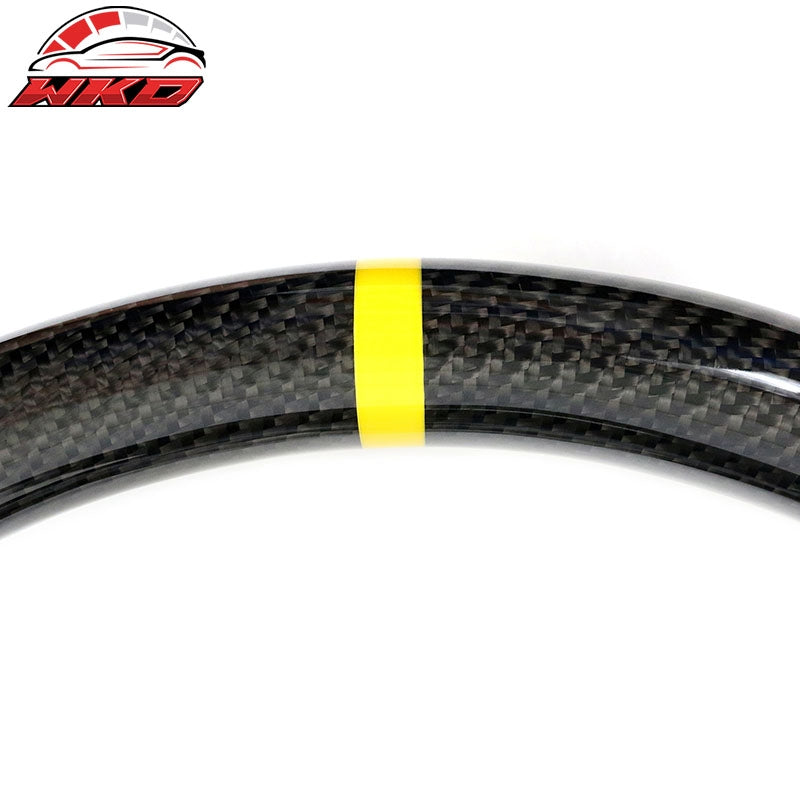 Fit 10-14 Ford Mustang Steering Wheel Carbon Fiber Leather Yellow Stitch & Ring