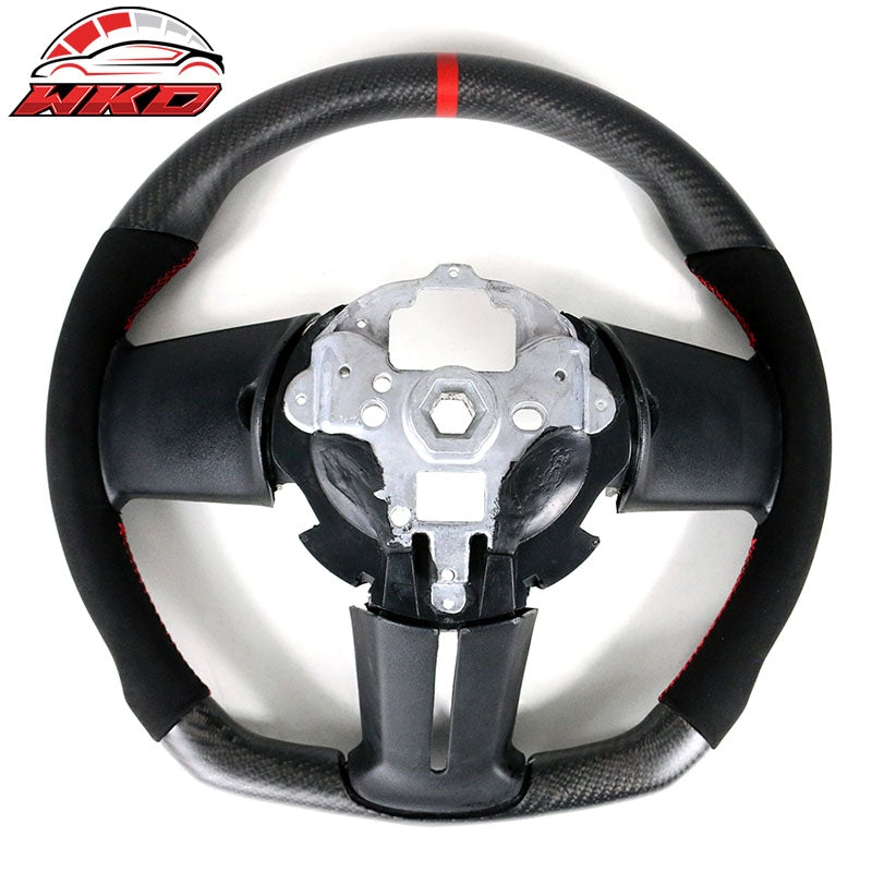 Fit 10-14 Ford Mustang Steering Wheel Matte Carbon Fiber Alcantara Red Ring