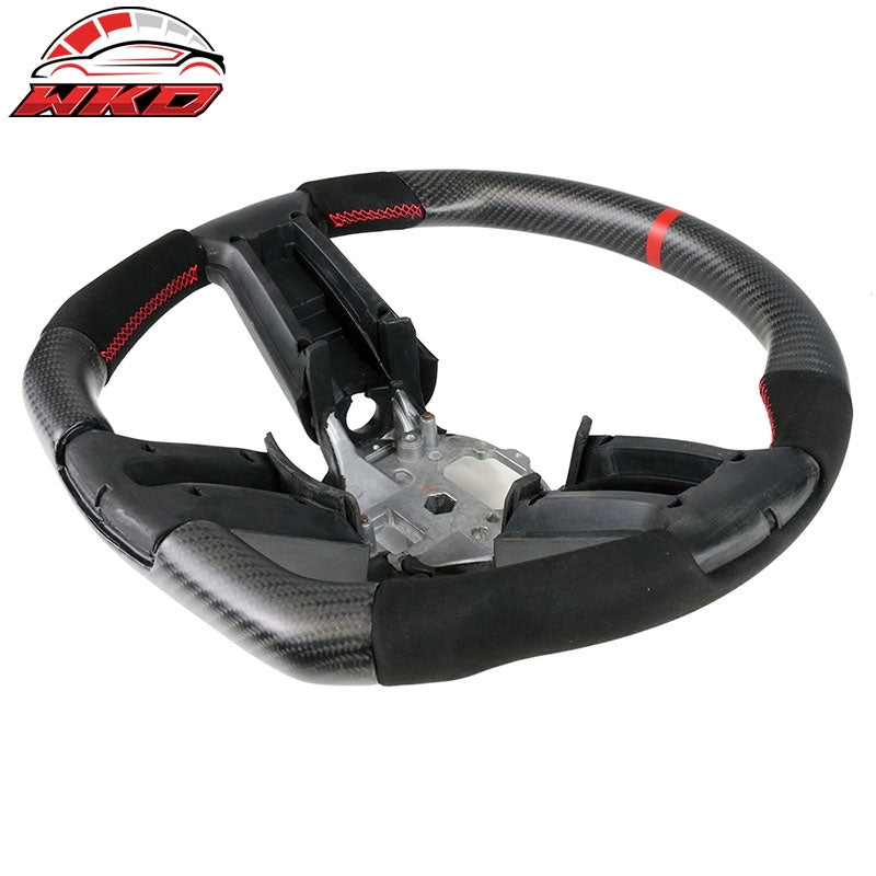Fit 10-14 Ford Mustang Steering Wheel Matte Carbon Fiber Alcantara Red Ring