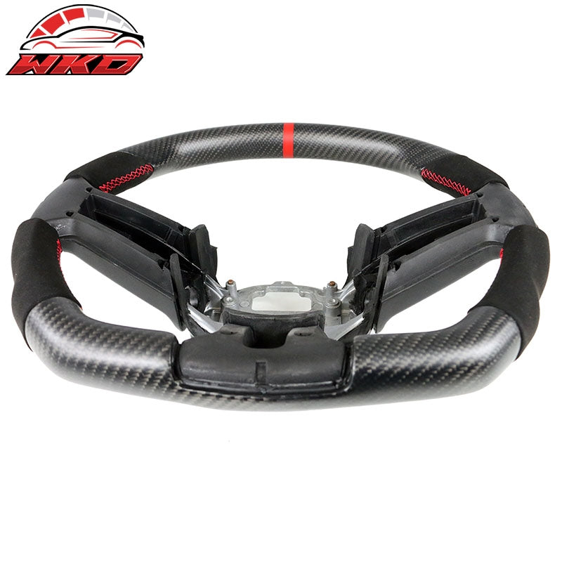 Fit 10-14 Ford Mustang Steering Wheel Matte Carbon Fiber Alcantara Red Ring