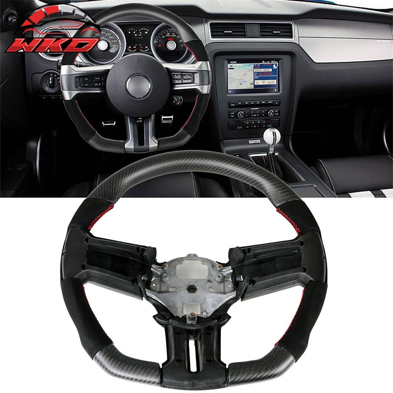 Fits 10-14 Mustang Steering Wheel Red Stitch Matte Carbon Fiber