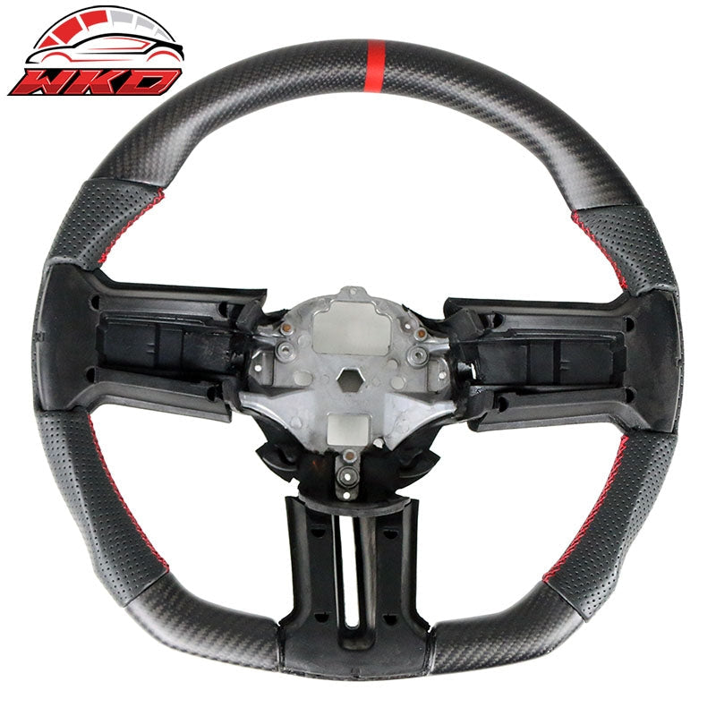 Wholesale 10-14 Ford Mustang Steering Wheel Matte Carbon Fiber W/Leather Red Ring