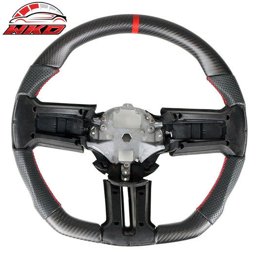 Wholesale 10-14 Ford Mustang Steering Wheel Matte Carbon Fiber W/Leather Red Ring