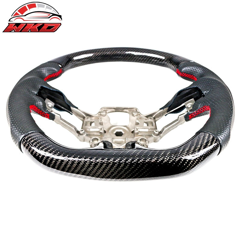 Fits 18-23 Ford Mustang Carbon Fiber & Leather Steering Wheel W/Red Stitching