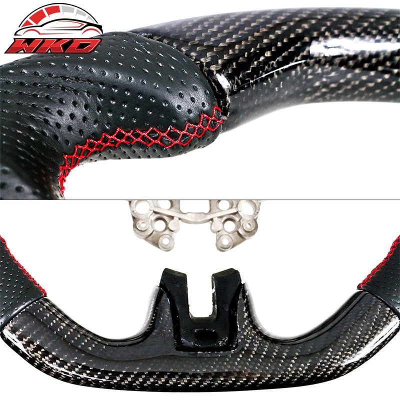 Fits 18-23 Ford Mustang Carbon Fiber & Leather Steering Wheel W/Red Stitching