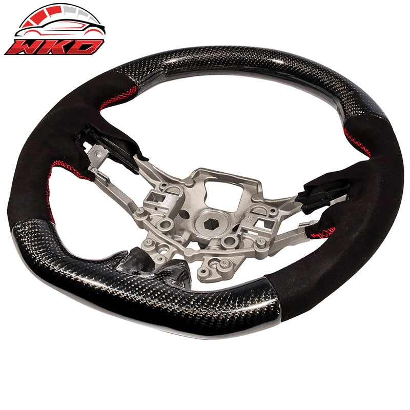 Fits 15-17 Mustang V1 Steering Wheel Carbon Fiber with Alcantara Red Stitching