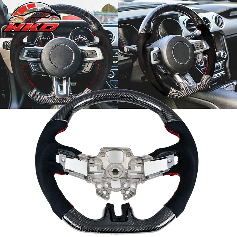 Wholesale 18-23 Ford Mustang Carbon Fiber & Alcantara Steering Wheel w/ Red Stitching - Wikond Auto
