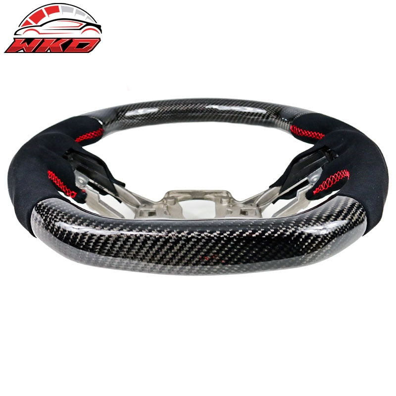 Wholesale 18-23 Ford Mustang Carbon Fiber & Alcantara Steering Wheel w/ Red Stitching - Wikond Auto