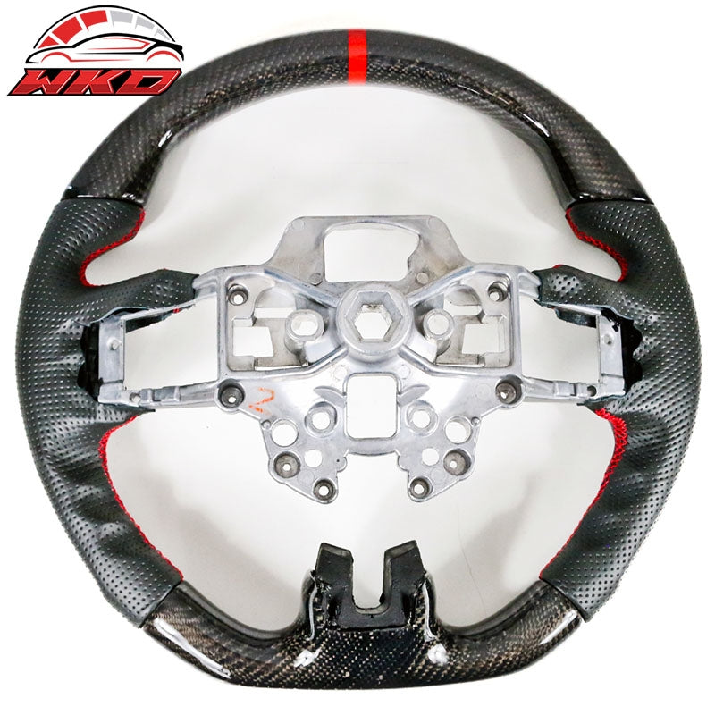 Wholesale 18-23 Ford Mustang Carbon Fiber Leather Steering Wheel Red Stitching & Ring