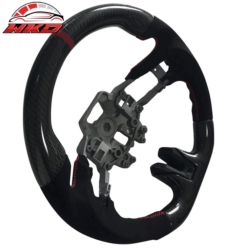Fits 15-17 Mustang V3 Style Steering Wheel Carbon Fiber with Alcantara Red Ring