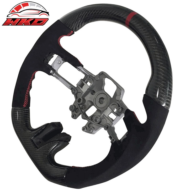 Fits 15-17 Mustang V3 Style Steering Wheel Carbon Fiber with Alcantara Red Ring