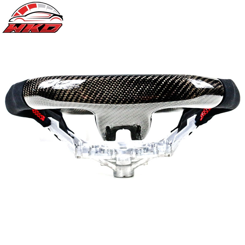 Fits 18-23 Ford Mustang V3 Style Carbon Fiber Steering Wheel Red Stitching Ring