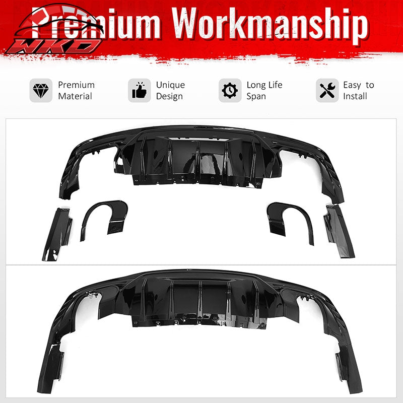 Wholesale 24-26 Ford Mustang V6/GT Rear Bumper Diffuser Rock Style Gloss Black Lip - Wikond Auto