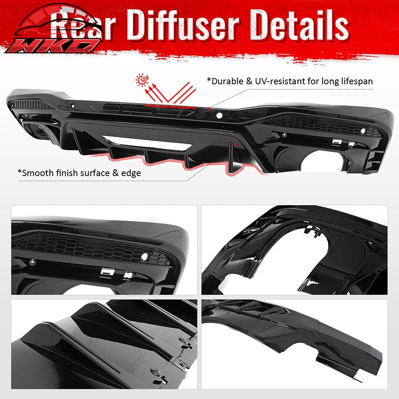 Wholesale 24-26 Ford Mustang V6/GT Rear Bumper Diffuser Rock Style Gloss Black Lip - Wikond Auto