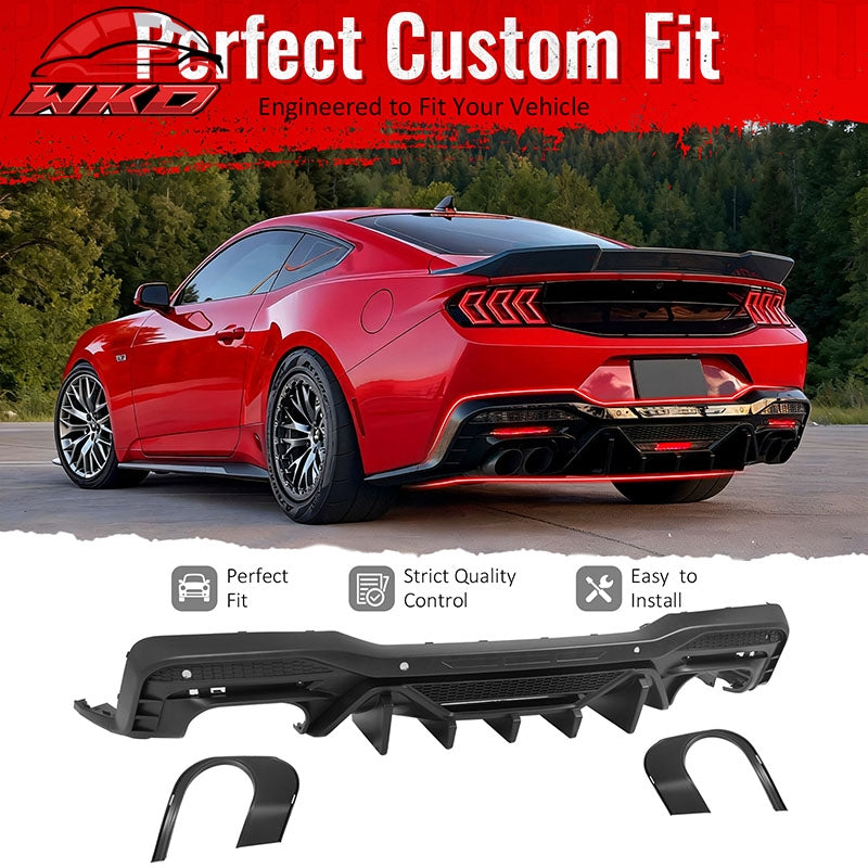 Fits 24-26 Ford Mustang V6/GT Rear Bumper Diffuser Speed Style Matte Black Lip