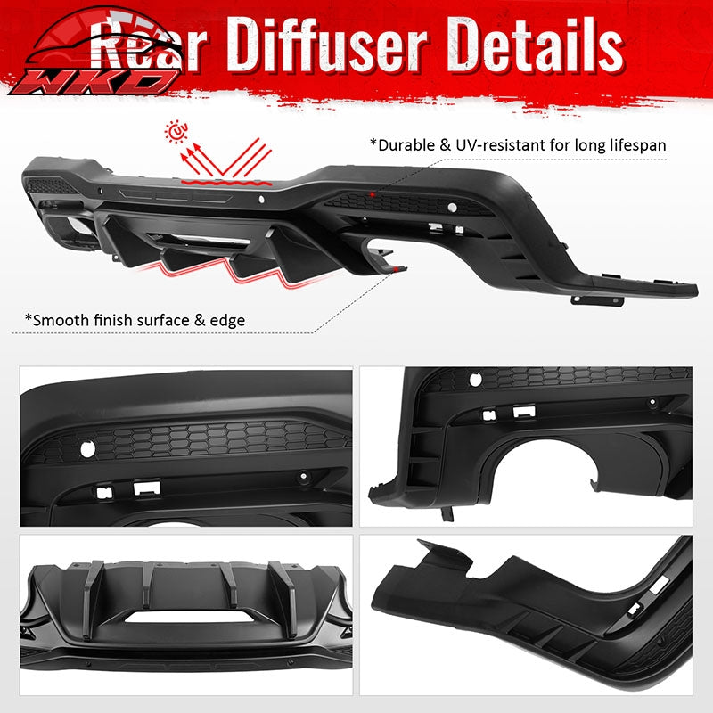 Fits 24-26 Ford Mustang V6/GT Rear Bumper Diffuser Competition Style Matte Black