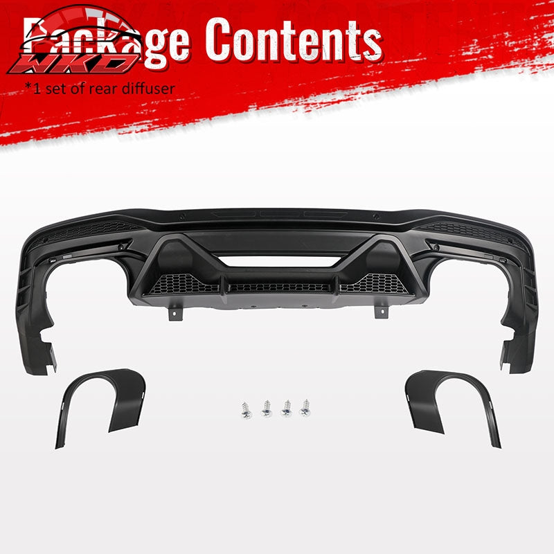 Fits 24-26 Ford Mustang V6/GT Rear Bumper Diffuser Dark Horse Style Matte Black