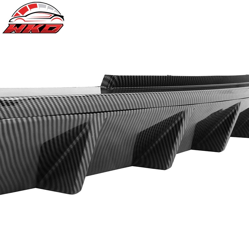 Fits 13-14 Ford Mustang V6 GT Carbon Fiber Print PP Rear Diffuser Lip W/ V1 Fin