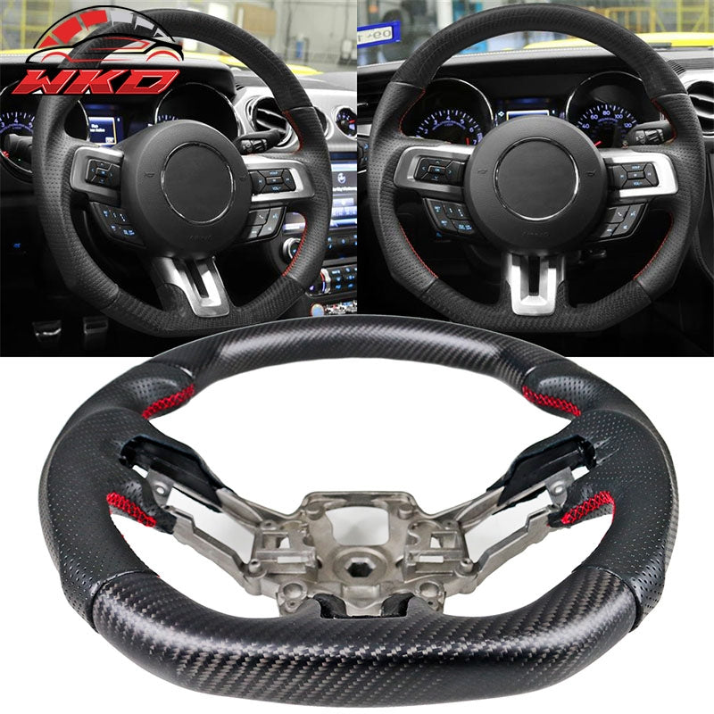 Fits 18-23 Mustang Hiramitsu Carbon Fiber Leather Steering Wheel