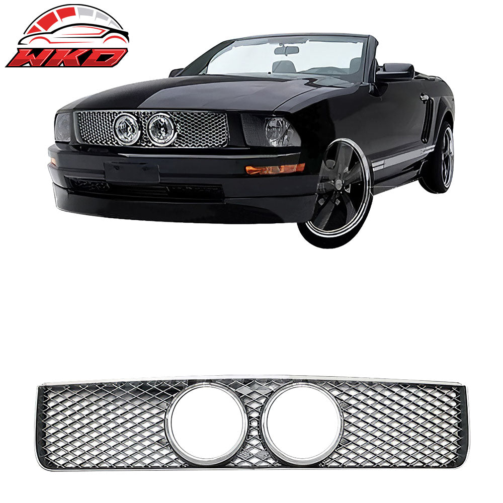 Fits 2005-2009 Ford Mustang GT Front Bumper Upper Mesh Grille ABS Chrome Silver