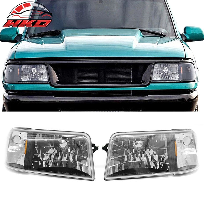 Wholesale 93-97 Ford Ranger Front Headlights Head Lights W/Clear Lens Amber Reflector