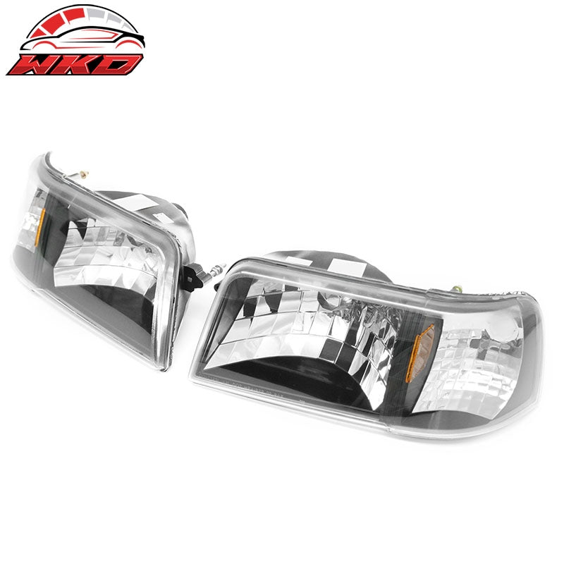 Fits 93-97 Ford Ranger Front Headlights Head Lights W/Clear Lens Amber Reflector