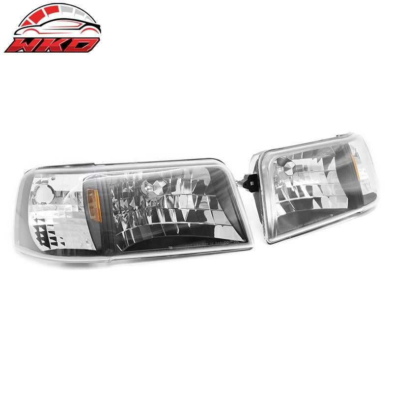 Fits 93-97 Ford Ranger Front Headlights Head Lights W/Clear Lens Amber Reflector