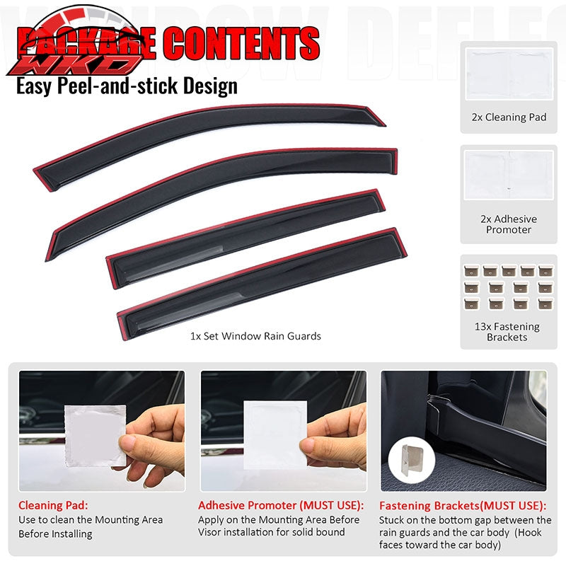 Fits 19-23 Ford Ranger T8 Crew Cab Window Visors In Channel Rain Guard Deflector