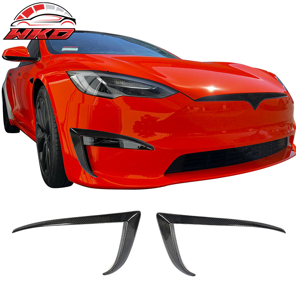 For 21-25 Tesla Model S Revozport Carbon Fiber Front Bumper Canard Splitter 2PCS
