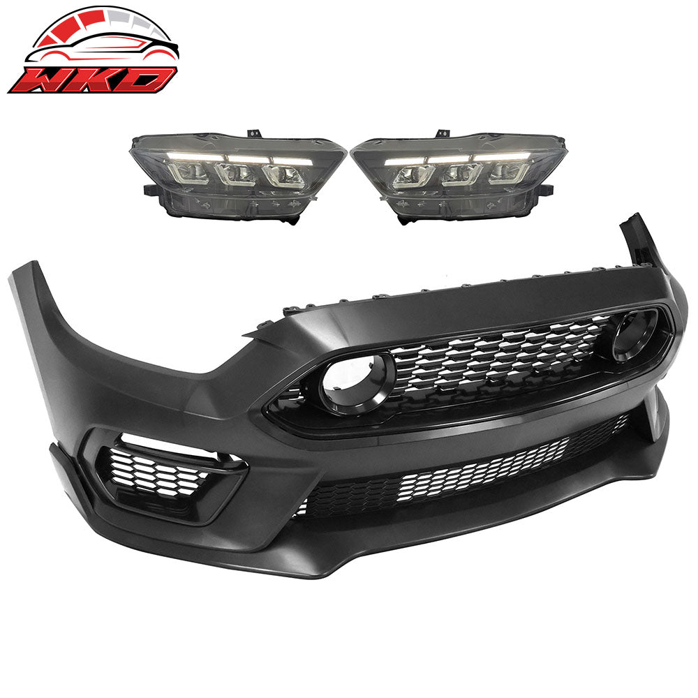 For 15-17 Ford Mustang Mach 1 Style Front Bumper Conversion W/ Lip LED Headlight