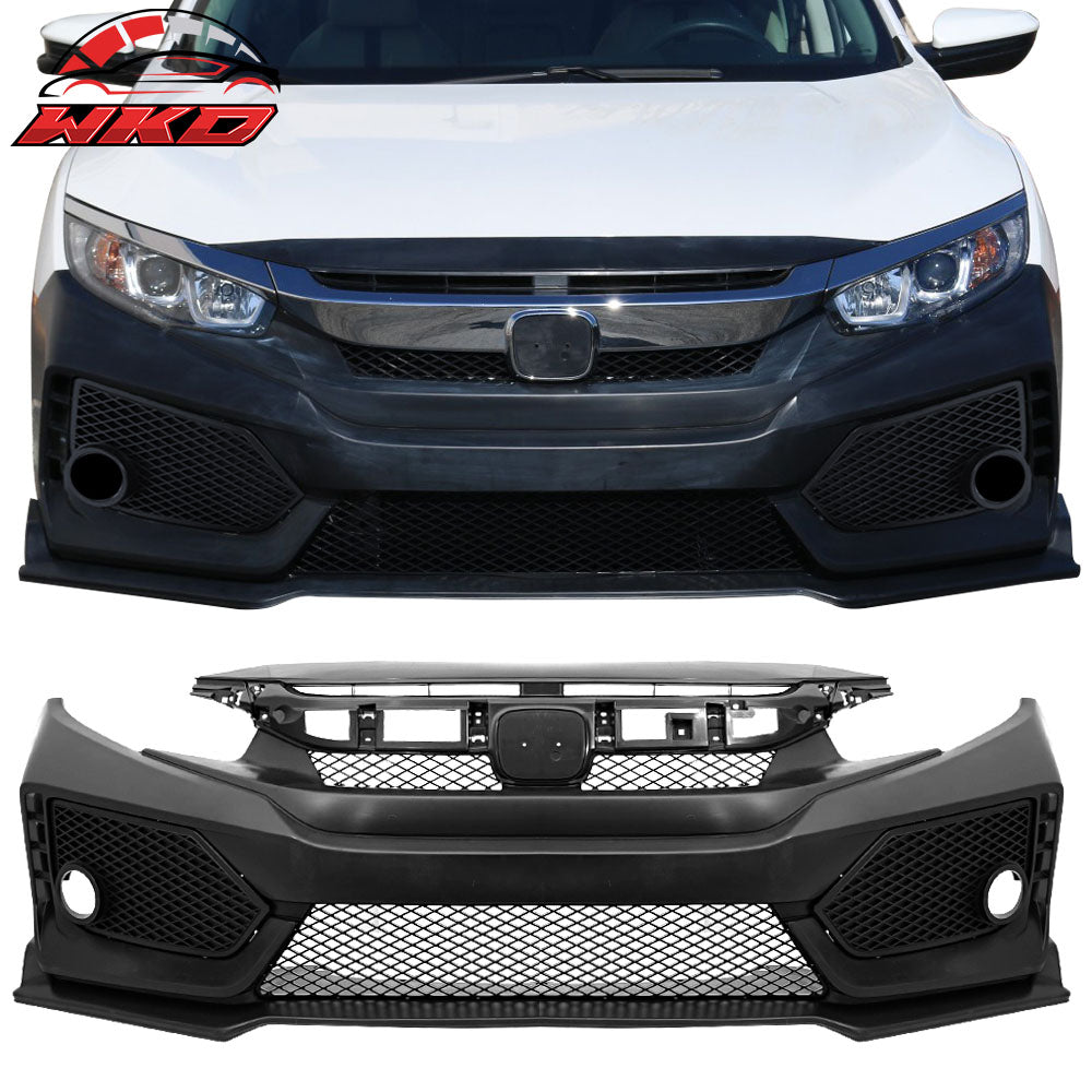 Fits 16-21 Honda Civic 10th Gen V2 Style Front Bumper Cover Conversion Kits PP