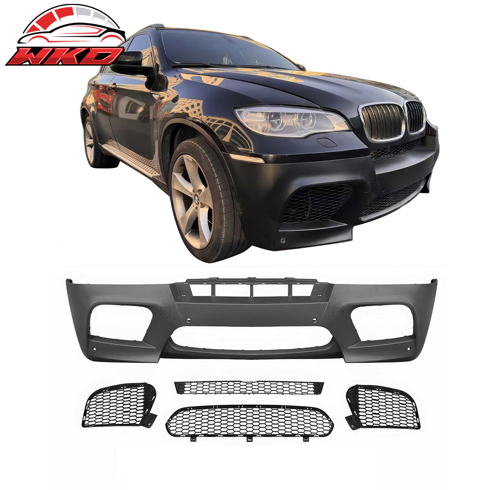 For 08-14 BMW X5 E71 X6M Style PP Front Bumper Cover Conversion + Grilles W/ PDC
