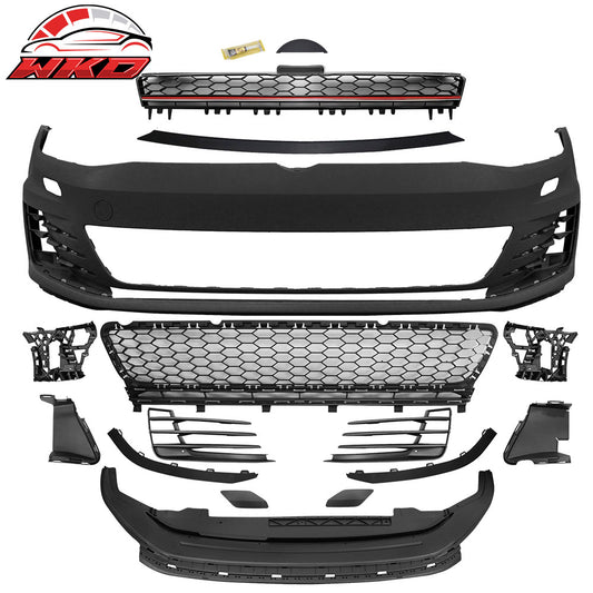 15-17 Golf 7 MK7 GTI Type Front Bumper Cover + Black Red Chrome Grille | Wholesale