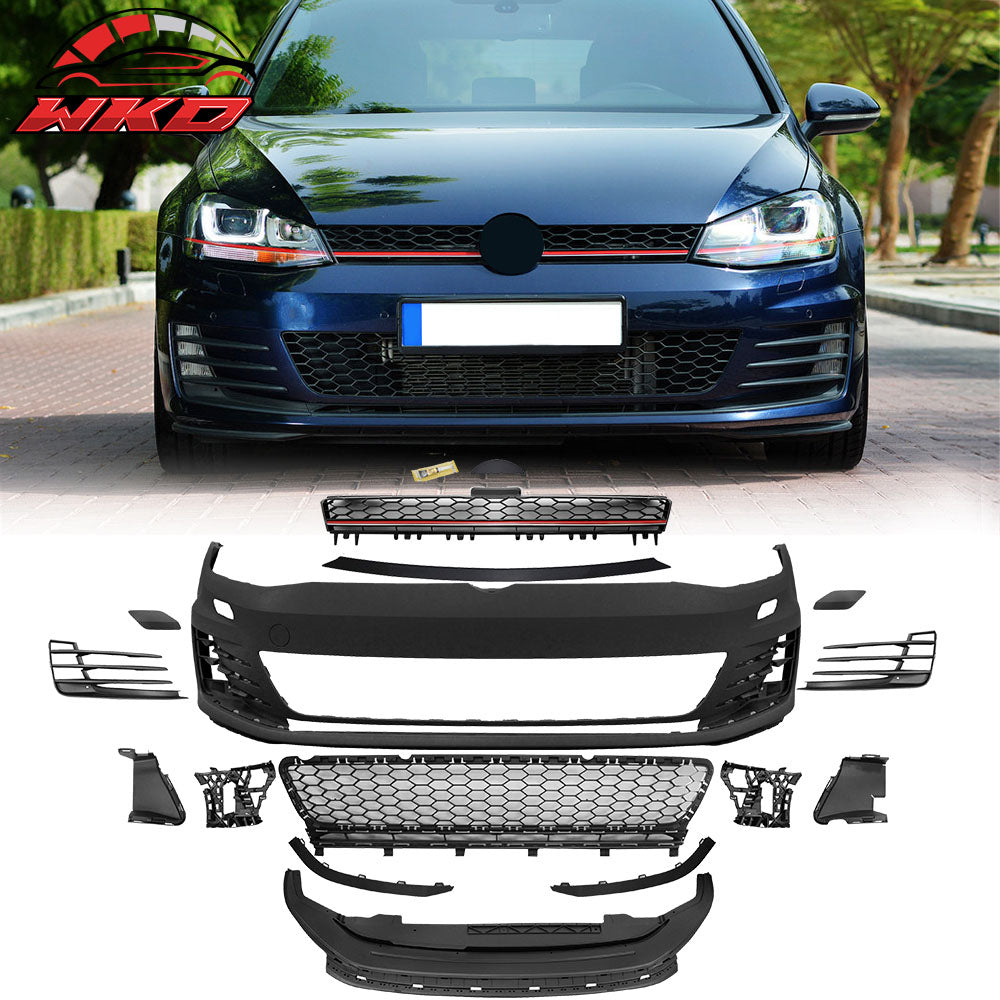 Fits 15-17 Golf 7 MK7 GTI Type Front Bumper Cover + Black Red Chrome Grille
