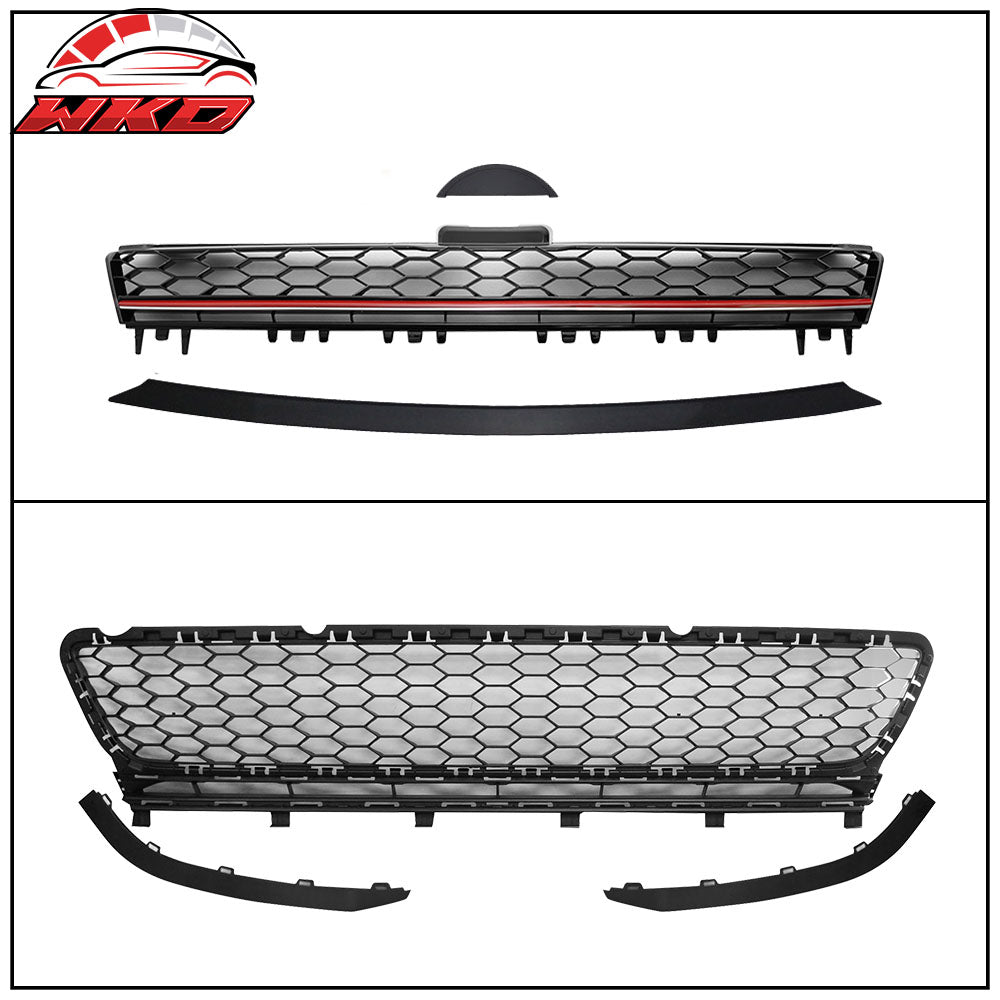 Fits 15-17 Golf 7 MK7 GTI Type Front Bumper Cover + Black Red Chrome Grille