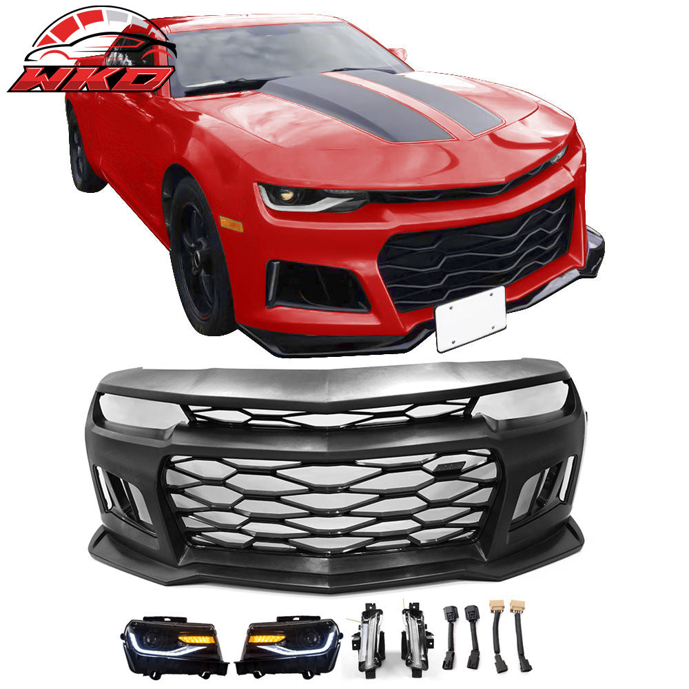 Fits 10-13 Chevy Camaro ZL1 Style Front Bumper Cover Headlight Clear Fog Lights