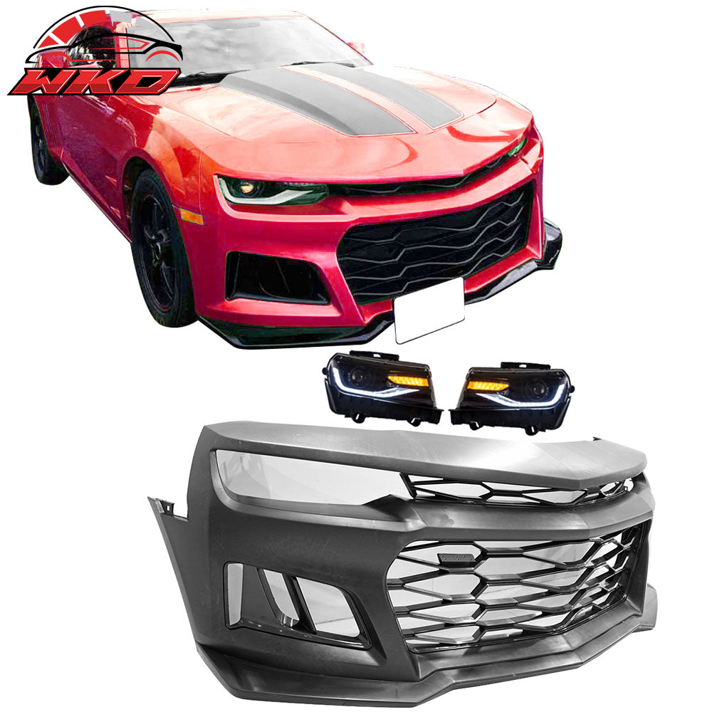 Fits 14-15 Chevy Camaro ZL1 Style Front Bumper Cover w/ 6th Gen Style Headlights