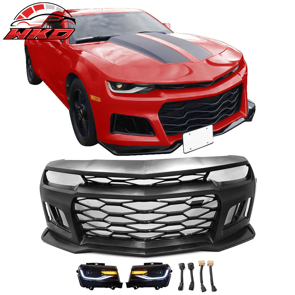 Fits 10-13 Chevy Camaro ZL1 Style Front Bumper Cover w/ 6th Gen Style Headlights