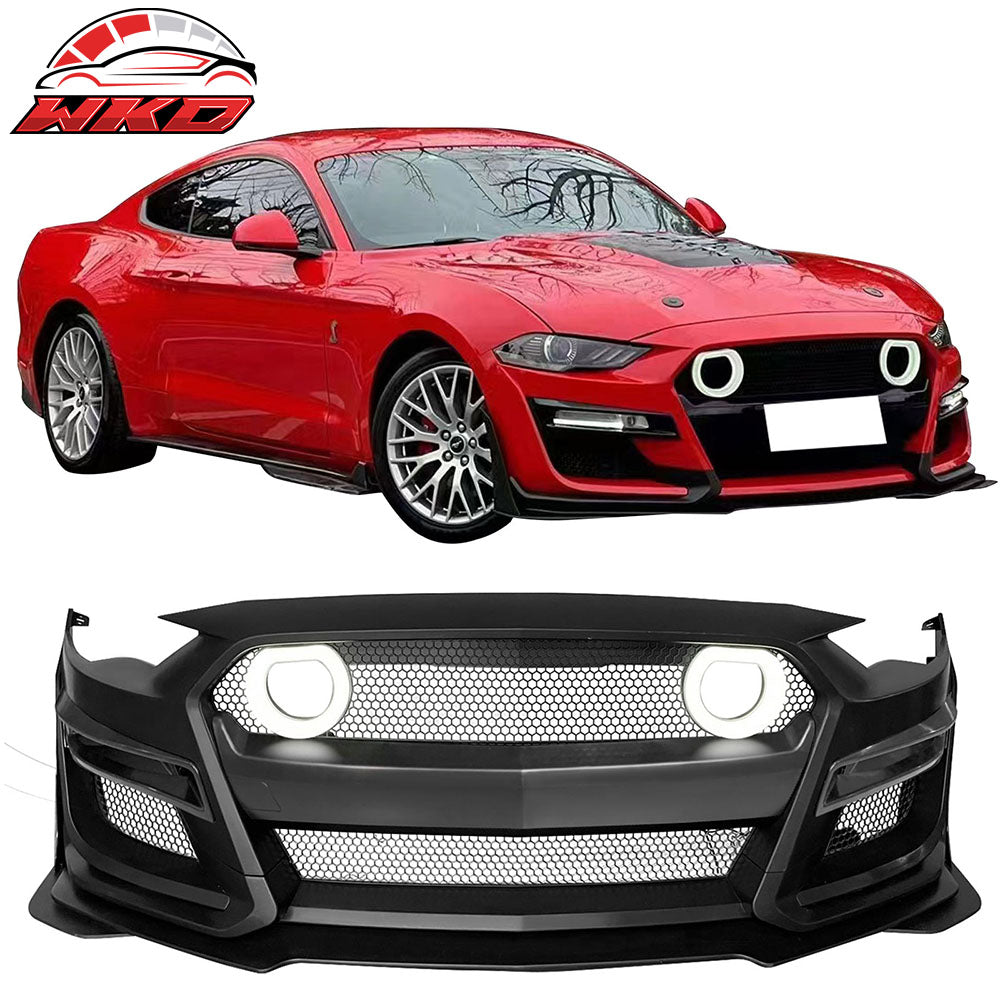 Fits 18-23 Ford Mustang GT500 Style Front Bumper Cover Lip LED Grille Conversion