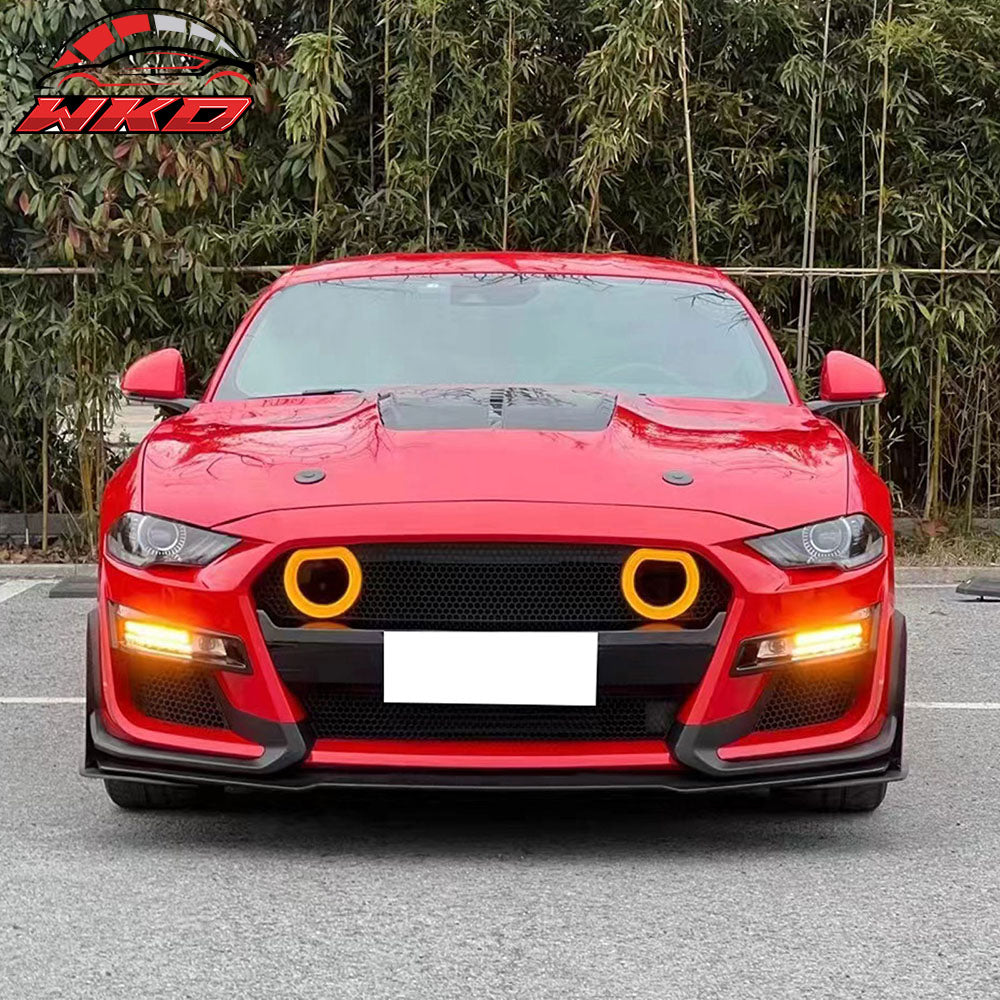 Fits 18-23 Ford Mustang GT500 Style Front Bumper Cover Lip LED Grille Conversion