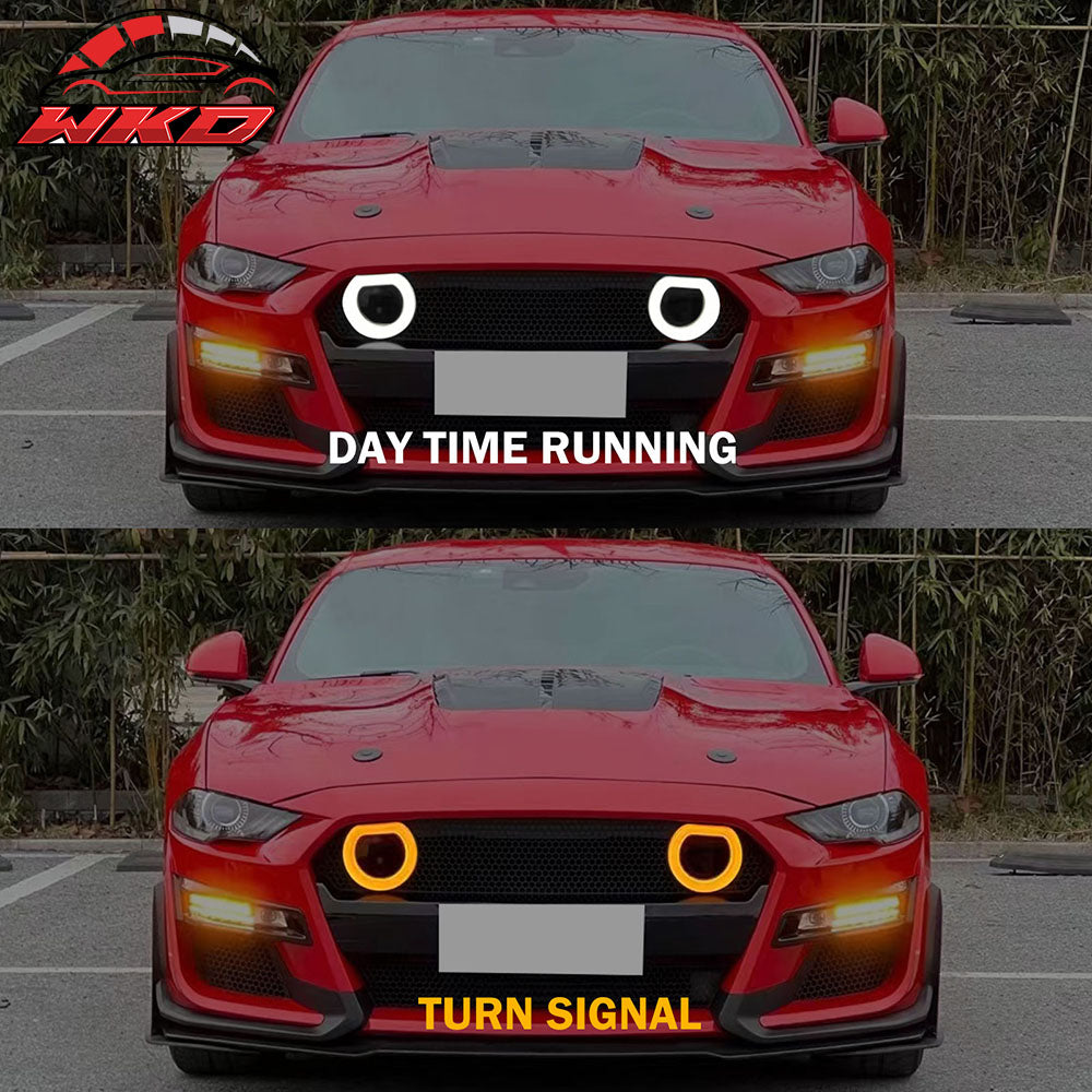 Fits 18-23 Ford Mustang GT500 Style Front Bumper Cover Lip LED Grille Conversion