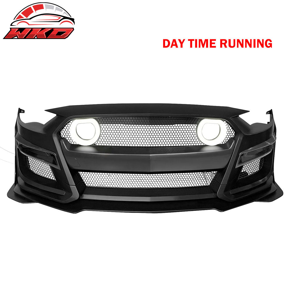 Fits 18-23 Ford Mustang GT500 Style Front Bumper Cover Lip LED Grille Conversion
